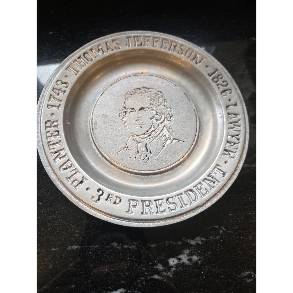 Vintage Wilton Armetale Thomas Jefferson Pewter‎ Coaster 4" Silver History Decor